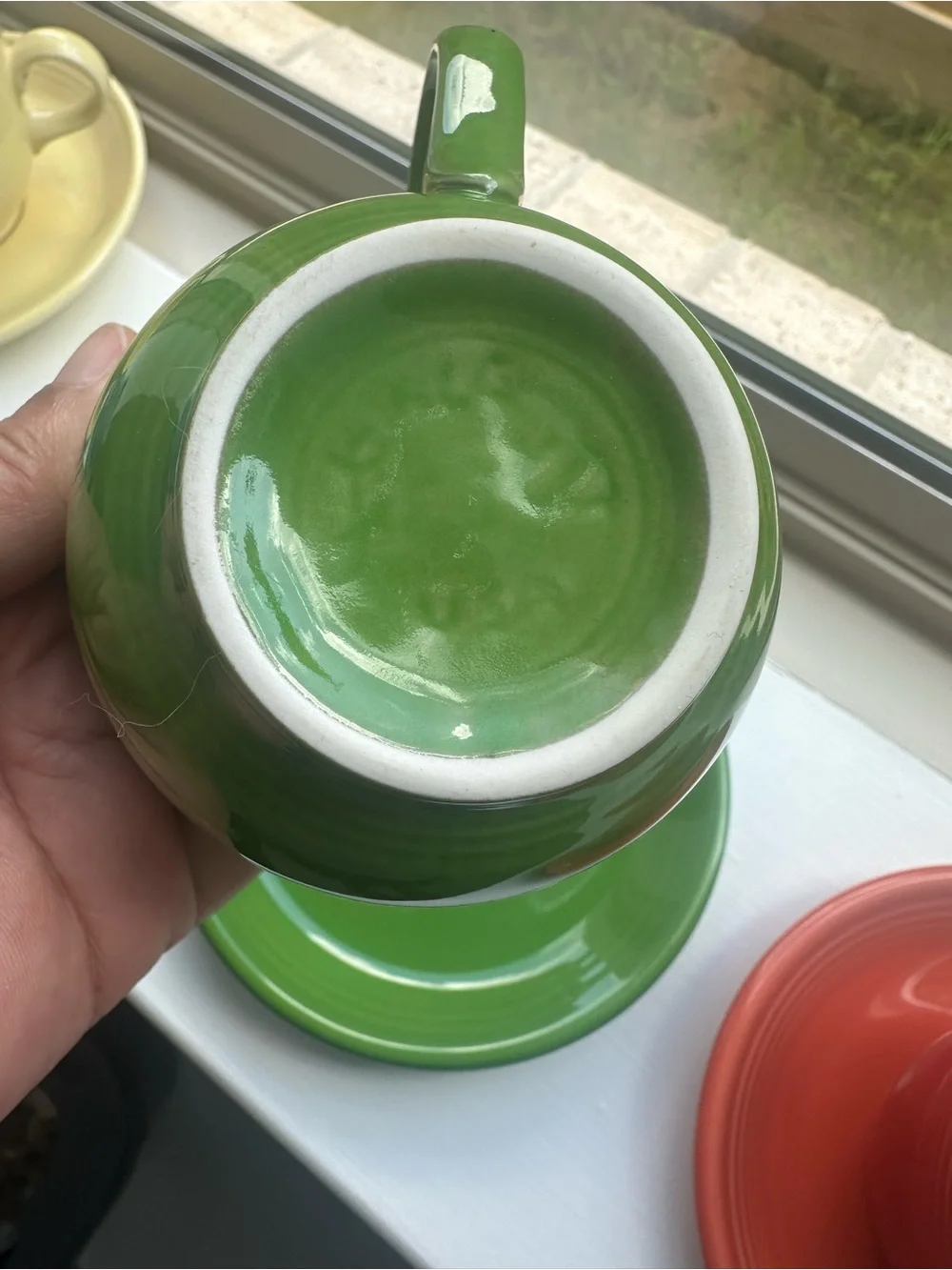 Colorful Ceramic Teacup and Saucer Set - Green & Red